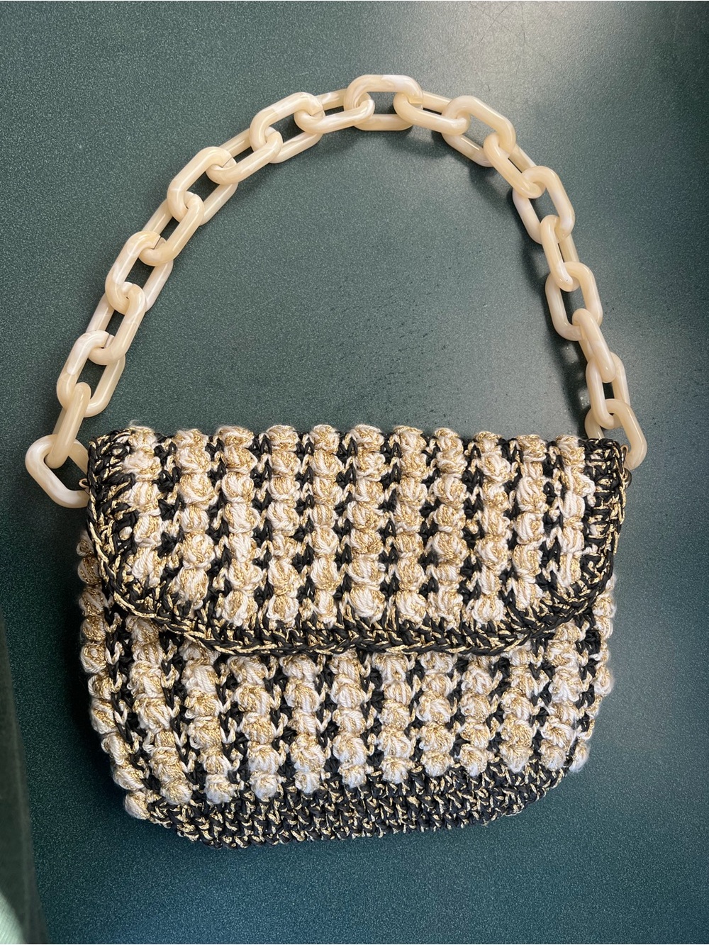 My Beachy Side | Handmade Black Gold Cream Hand-knit Purse